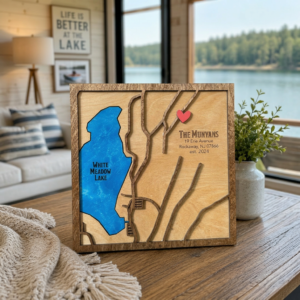 Personalized Lake Map Wall Art | 3D Layered Wood Sign